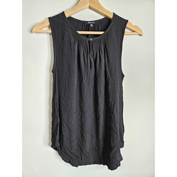 Madewell 100% Viscose Keyhole Memory Tank Top Sleeveless Pleat Size XXS Black - Picture 2 of 7